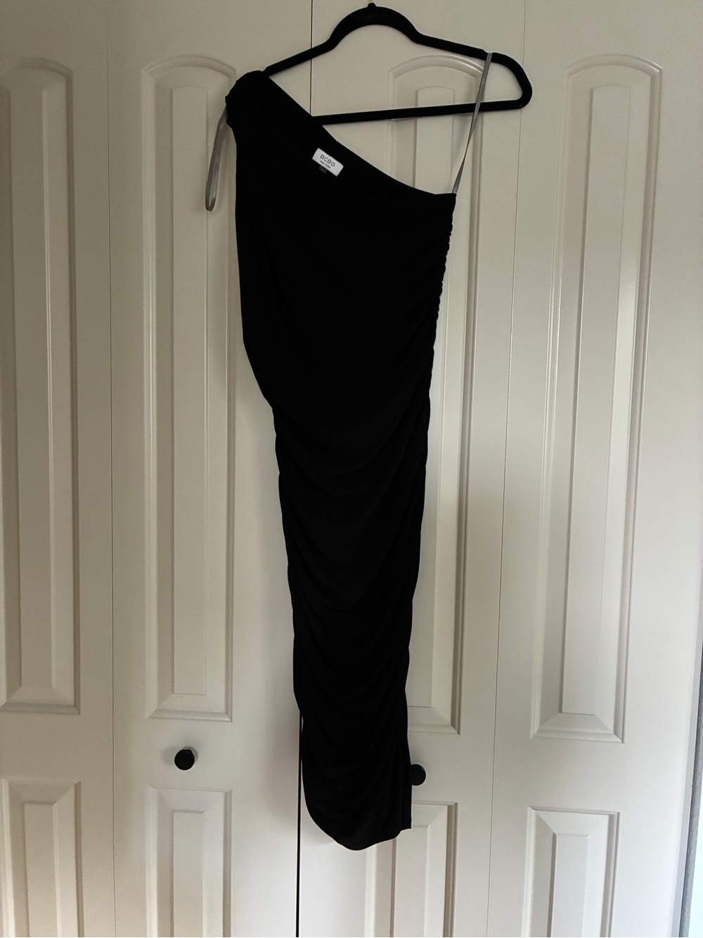 BCBG Black One-Shoulder Ruched Maxi Dress